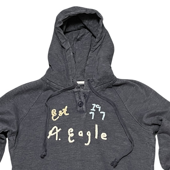 Vintage American Eagle Fleece Pullover Hoodie Blue Y2K Distressed Grunge Size M - Picture 2 of 9